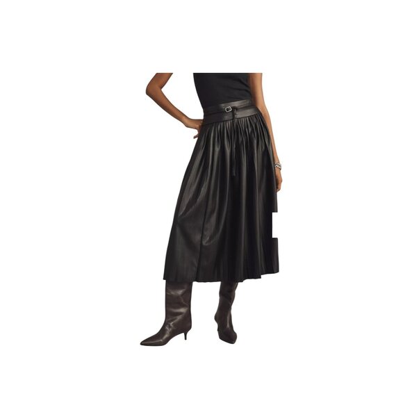 Anthropologie Maeve Faux-Leather Pleated Midi Skirt 6 Black Vamp Whimsgoth Rave - Picture 2 of 16